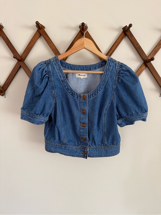 Madewell Tops - Madewell Blue Denim Puff-Sleeve Button-Front Blouse